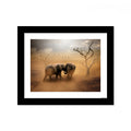 VIBECRAFTS Two Elephants in the Field Quality Wall Frame Painting Digital Reprint Posters with Synthetic Wooden Frame Home, Office Decorative Gift Item(11 inch x 9 inch)(PFVC1Pcs3H_502)