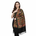 Matelco Women Black Multi-Color Floral Jaal Pashmina Shawl