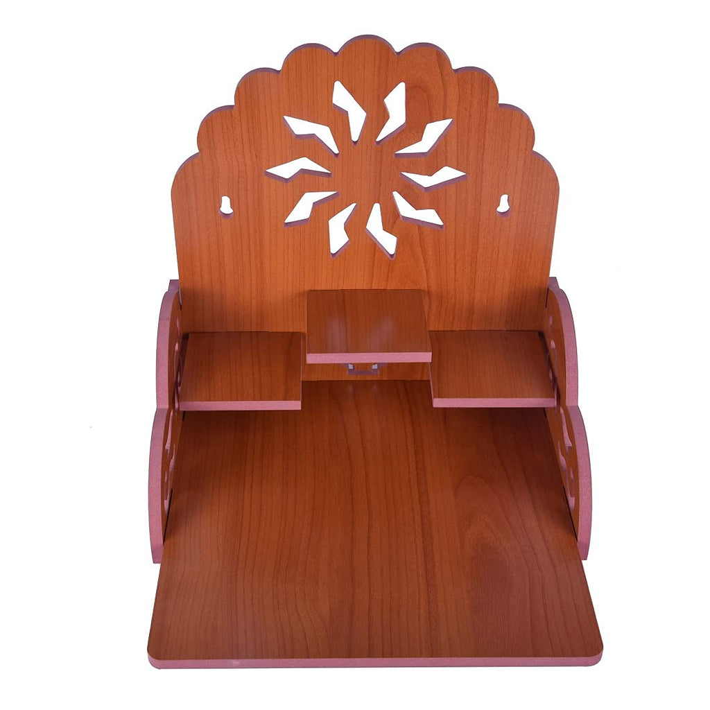 PRIMEFAIR Handmade Beautiful Wooden Temple/Home Temple/Puja Mandir/Wall Hanging and Table Top Home Mandir Temple/Home Art & Craft Engineered Wood Home Wall Temple (BROWN-399)
