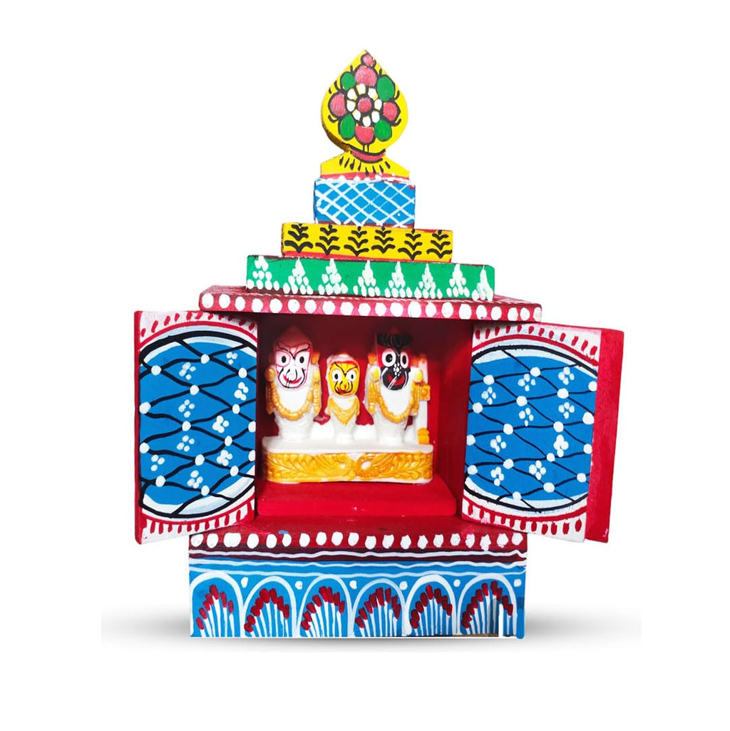Neal Exclusive Wooden Jagannath Temple a Product of Odisha Handicraft for Puja Home Décor and Gift Wide 2.5 x Height 4 inch Multicolour