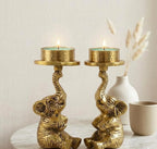 KridayKraft Baby Elephant Figurine T-Light Candle Holder, Gold Antique Finish (15 cm, 300 gm) – Vastu Good Luck Elephant Showpiece for Home Decor, Diwali Gifting, Living Room & Table Accents.