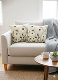 CASA-NEST Linen Embroidery Cushion Cover, Size -16x16 inch, Pack of 2 pc, Decorative Sofa Cushion (Cream, 2)