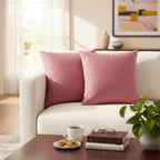 STITCHNEST Quilted Velvet Cushion Covers Set of 2 | Soft Peach | 24x24 Inches | Premium Sofa & Living Room Décor