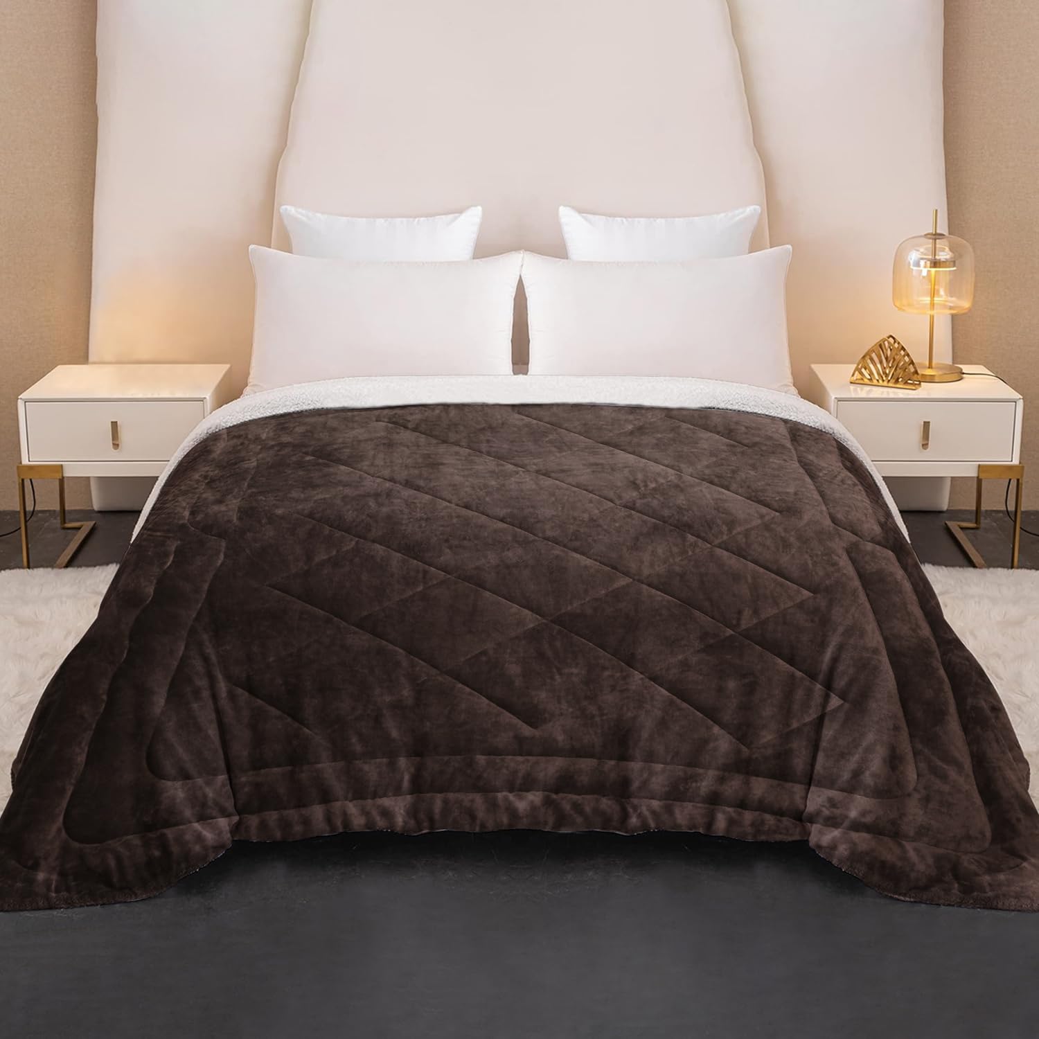 Cloth Fusion Fleece Sherpa Heavy Winter Quilt Blanket, Double 88x90 inch Kafalo