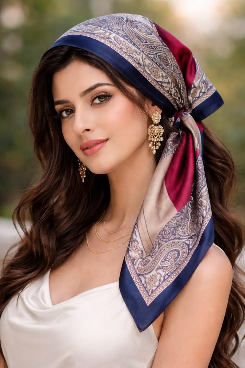 Wirkqeez Silk Head Scarf for Women – Luxury Satin Silk Hair Scarf, Soft Bandana Wrap for Sleeping, Hair Protection & Styling (Multicolor_04)