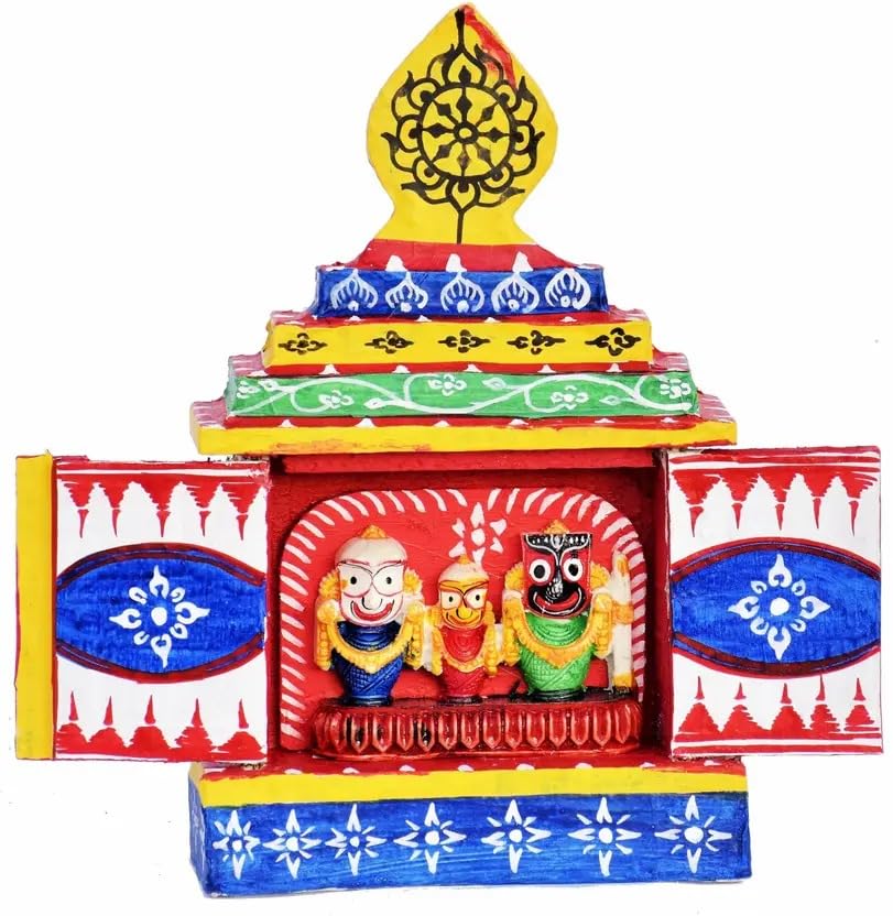 RealCraft; INSPIRING LIFES Lord Jagannath Temple Miniature,Mandir,for Home Decor, Corporate House, Study Room, Puri dhaam Wooden Temple Miniature 20 X 18 X 8 Cm