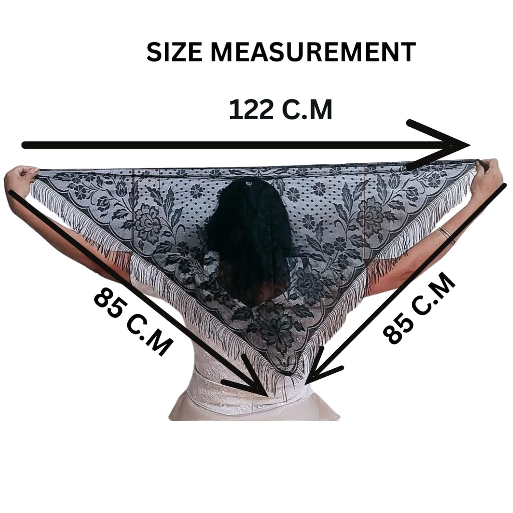 Devino Ora Elegant Black Lace Triangle Scarf/Shawl,/Veil Black Flower, 1