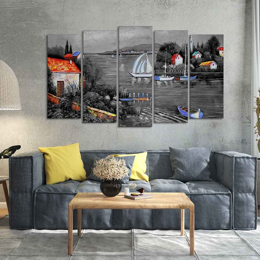 VIBECRAFTS Beautiful Lake View Scenery Canvas Wall Painting Set of Five Pieces For Home|Office|Living Room|Gift (PTVC5Pcs2_6588)