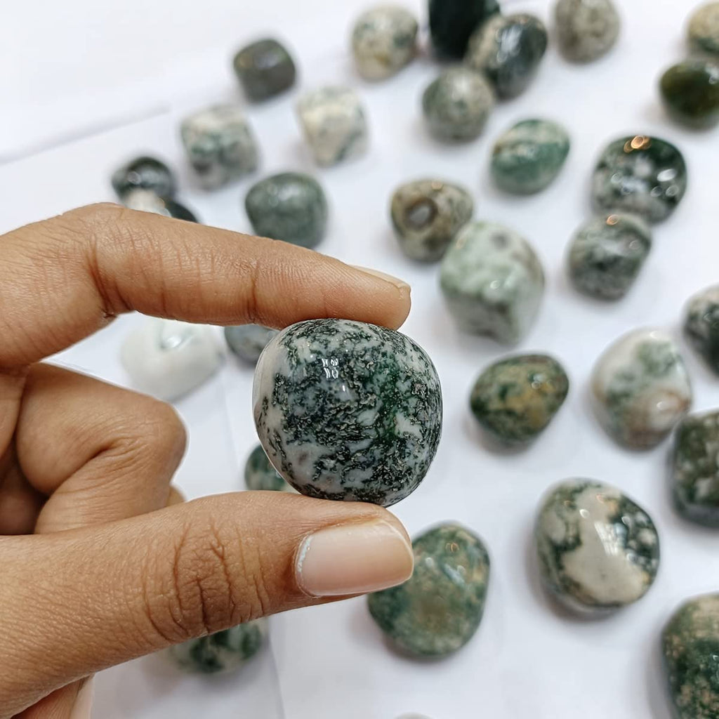 Tree Agate Tumble Stone 50 Gm | Natural Healing Crystal for Calm Energy, Emotional Stability & Growth | Polished Pebble Stones for Meditation, Spiritual Home Decor, Vastu & Gifting (2-4 Pcs)
