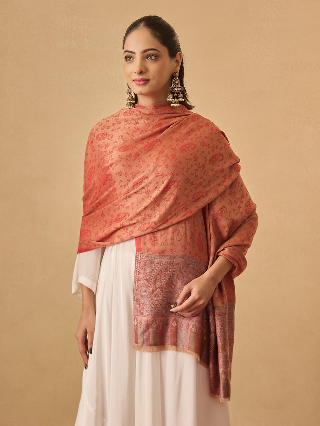 Pashmoda Women Gulpari Kaani Stole, Authentic Kashmiri Luxury Pashmina Style Shawl, Stole, (Size 28x80 Inches, Red Color) MAVST06