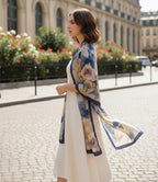 Alexvyan Satin Silk Summer Scarves 180 x 84 cm, Blue Rose Theme with Stitched Border, Lightweight Fashion Scarf for Women Sun Protection Stole