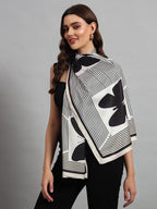 Ravaiyaa - Attitude is everything Women Lightweight Printed 100% Satin Silk Scarf Stoles Breathable Neckerchief Head Beach Wrap Scarves (Black White Butterfly, 70 x 20 Inch)