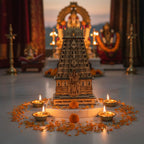QUEENS CANVAS Arulmigu Subramania Swamy Temple Tiruchendur Wooden Replica, Decorative Miniature Model, Laser Engraved