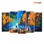 VIBECRAFTS Couple Walking in City Park Canvas Wall Painting Set of Five For Home|Office|Living Room|Gift (PTVC5Pcs2_6518)