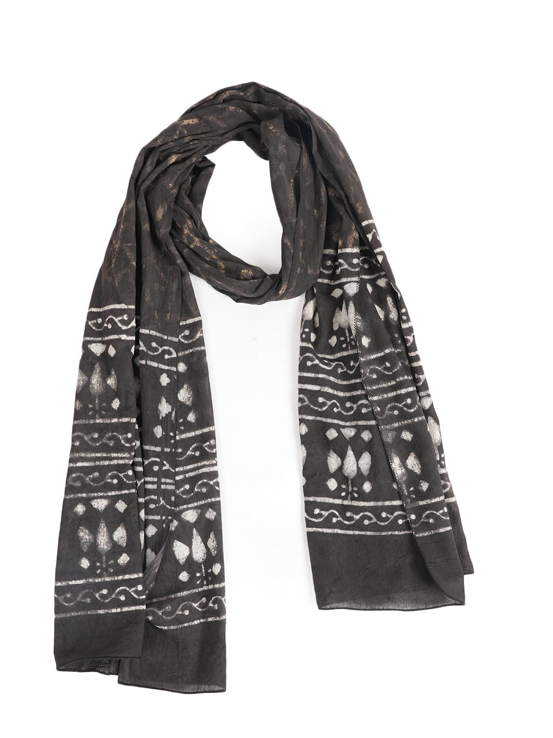 RAI SAHAB Printed Cotton Scarf for Women, Lightweight Soft Scarves Stoles for Summer & Winter(ST-97BLK10)