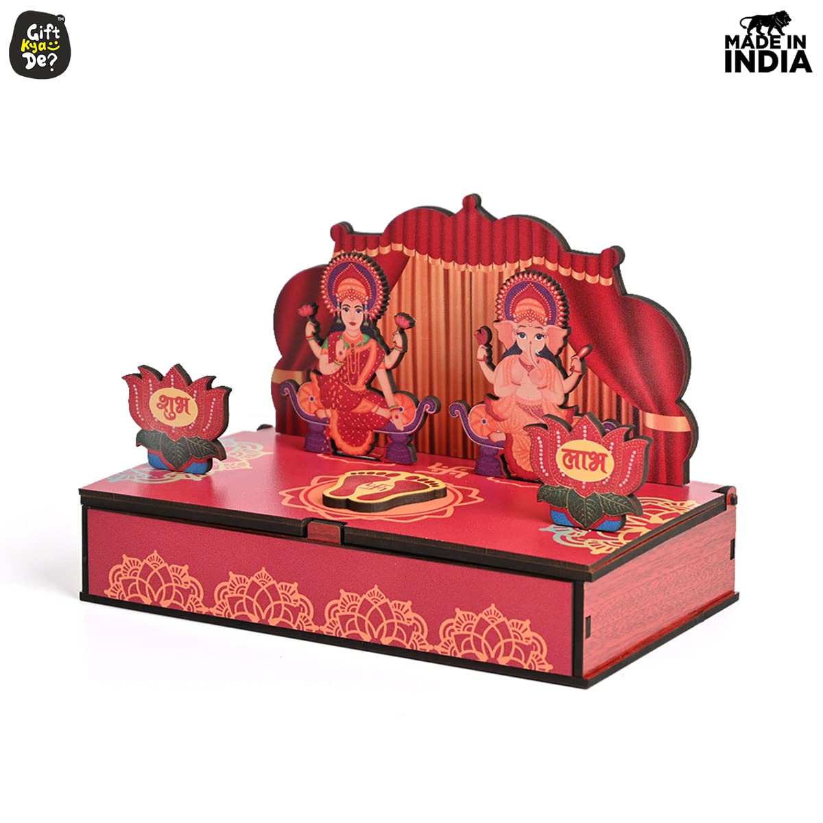 GKD Gift Hamper Mini Mandir Wooden Gift Box Temple Design with Storage Box to Keep Dry Fruits Sweet Chocolates or Pooja Items Diwali Gifts Corporate Gifts (ecofriendly)