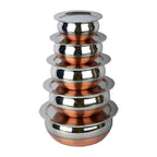 KC Stainless Steel Copper Bottom Kitchen Serving, Cooking Bowl | Biryani Handi | Handi Set 5-Pieces with Cover