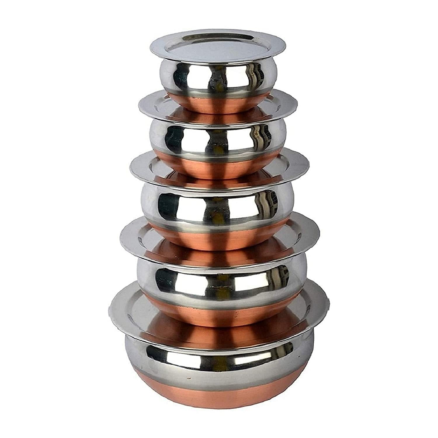 KC Stainless Steel Copper Bottom Kitchen Serving, Cooking Bowl | Biryani Handi | Handi Set 5-Pieces with Cover