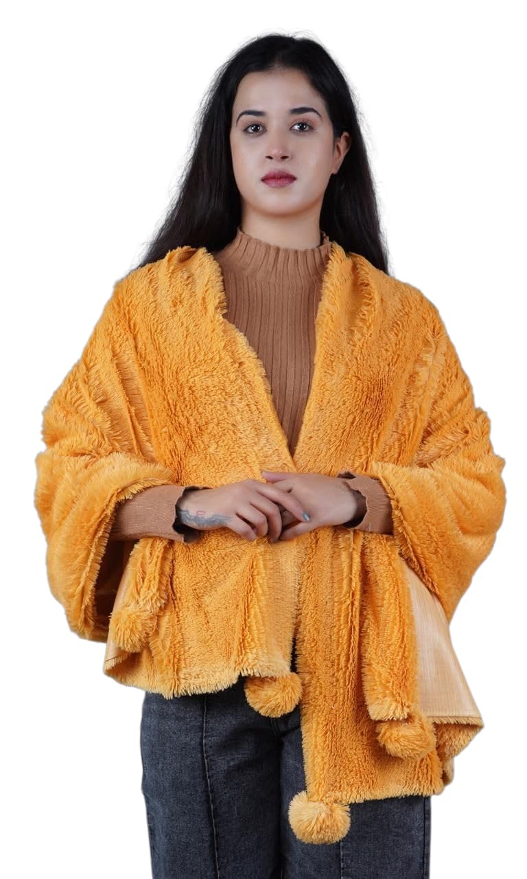Diamond Craft faux fur woolen Warm Fancy Winter Scarf/Shawl/Dupatta/Hijab/Wrap/Scarves/StolesWrap for Women-Available in many color (MUSTARD YELLOW)