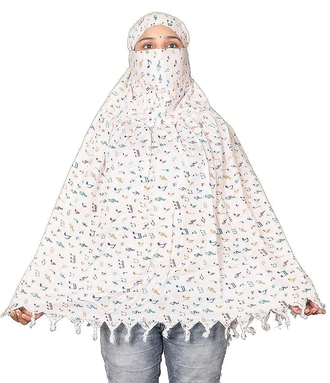 Crockett Cotton Face Mask Scarf with Sun Protection – Long Cotton Dupatta for Women & Girls – Universal Size, Stylish UV Protection Cover for Vahical Driver Outdoor Use (White Music)