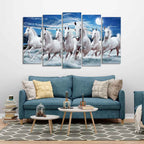 VIBECRAFTS Seven Running Horses in Water Canvas Wall Painting of Five Pieces For Home|Office|Living Room|Gift (PTVC5Pcs2_6628)
