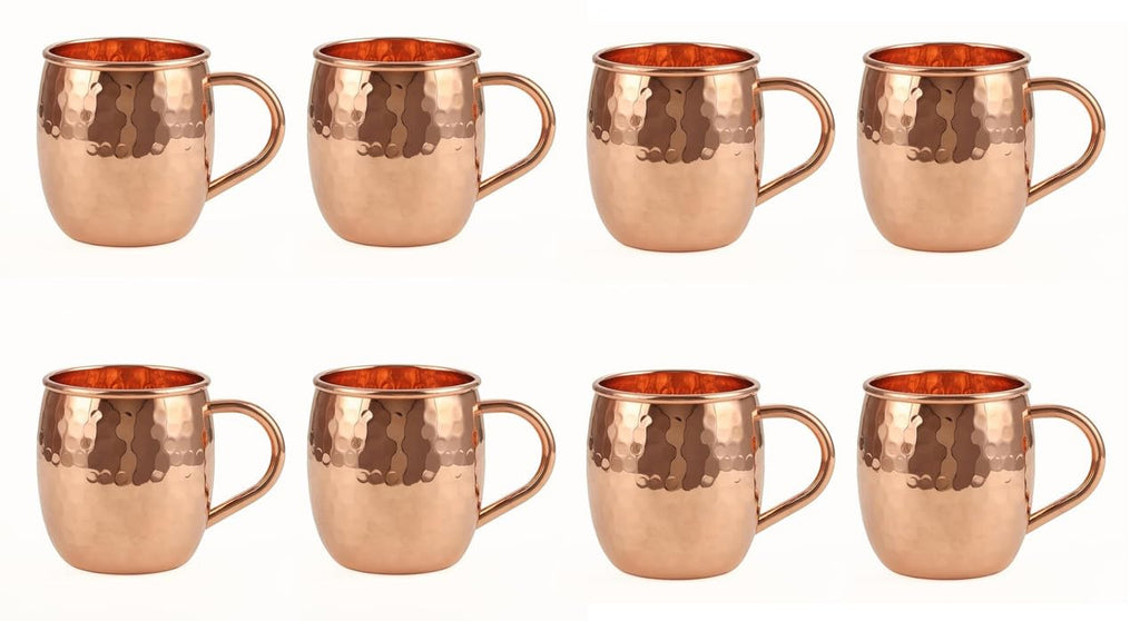 ALCU Copper Mule Mug, Handcrafted Shiny Moscow Mule Beer Mug Cup, Cocktail Serveware, Drinkware & Barware, Ideal for Cocktails, Drinks, & Gifts, Best for Parties (500 ml) Set of 8