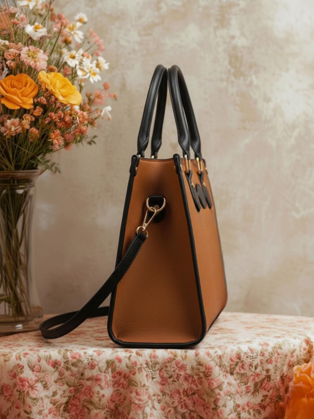 LIKE STYLE Women’s PU Tote Bag with Mandala Design | Laptop Compartment Shoulder & Crossbody Handbag | Office Work & Daily Use Large Tote (Tan)