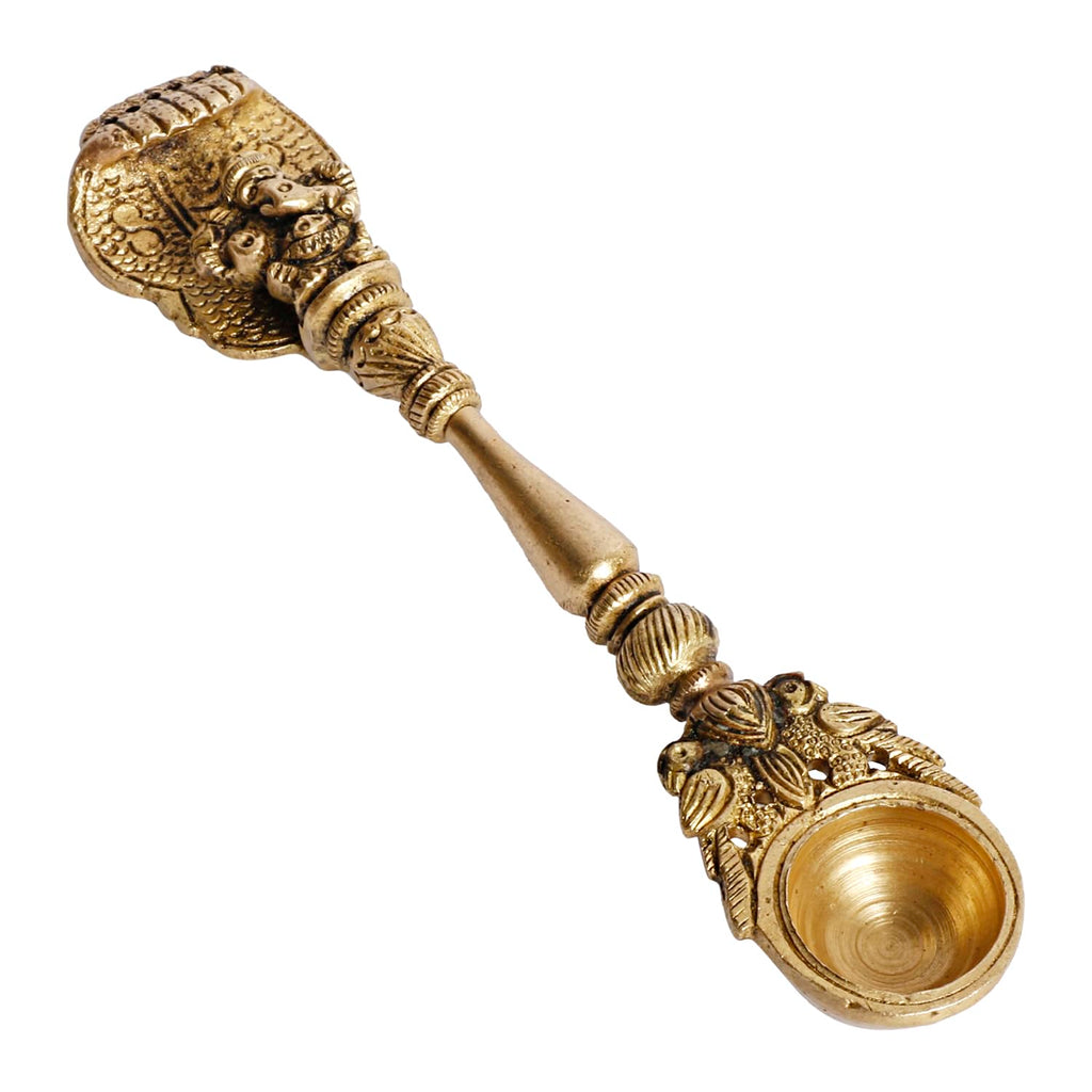 Artvarko Brass Ganesha Havan Spoon Idol Sheshnaag Ganesh Achmani Spoon for Hawan Kund Ghee Pooja 6.5 Inch