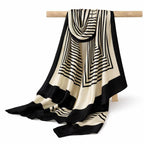ULOS Women’s Geometric Print Light Weight Black & White Colored Satin Head Scarf - Neck Scarf - Neck Wrap (Square) (44x44)