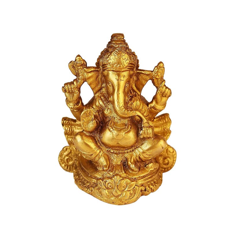 Svarup Brass Sitting Ganesha Idol in Gold Color Height 3.75 Inch Weight 0.8 Kg
