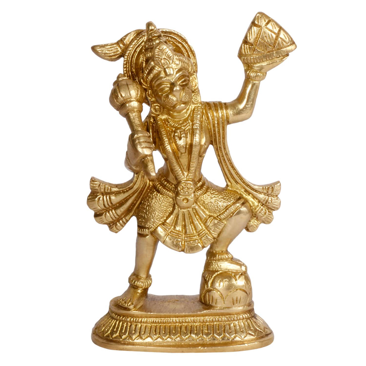 ARTVARKO Lord Hanuman Murti with Sanjeevani Parvat Bajrangbali Bhagwan Brass Statue Showpiece for Pooja Gift Living Room Decoration Home Décor 5.5 Inch