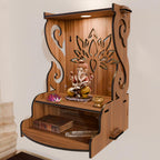 NIVED GODAVARI Engineered Wood Mandir with Spotlight | Extra Storage | 15.5 x 11.5 x 11 inch | Wall Mountable | No Screw/Bolt Screw Assembly | Home Temple | Pooja Stand | Colour: Walnut