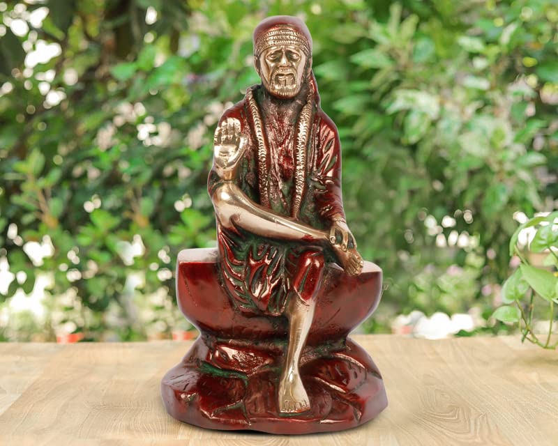 ARTVARKO Brass Blessing Shirdi Sai Baba Sitting Statue Gift Home Décor & showpiece 8 Inch