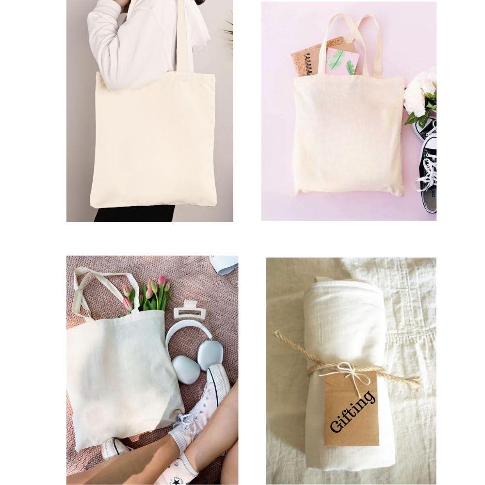 IVILLAGE Durable and Reusable Tote Bags 100% Cotton Shopping Bag - Multipurpose Designer Bag Compact, Lightweight & Eco-Friendly Sturdy Bag - 7 kg Capacity (Pack of 10)