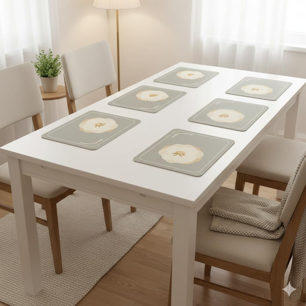 Upaado Leather Dining Table Placemat with Floral Design - Pack of 6 | Heat Resistant, Waterproof, Non-Slip Table Mat for Kitchen Dining Table, PU Leather Mat for Table Protection (Cool Grey) Kafalo