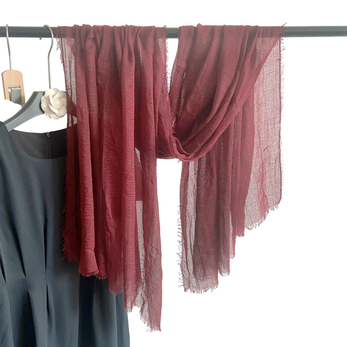 CrossKulture Crinkled PolyCotton Scarf for Women - 180 x 90 cm Stole for Women | PolyCotton Scarf for Summers, Head Cover for Women | Lightweight Scarf for Women | Women Accessory (Wine)
