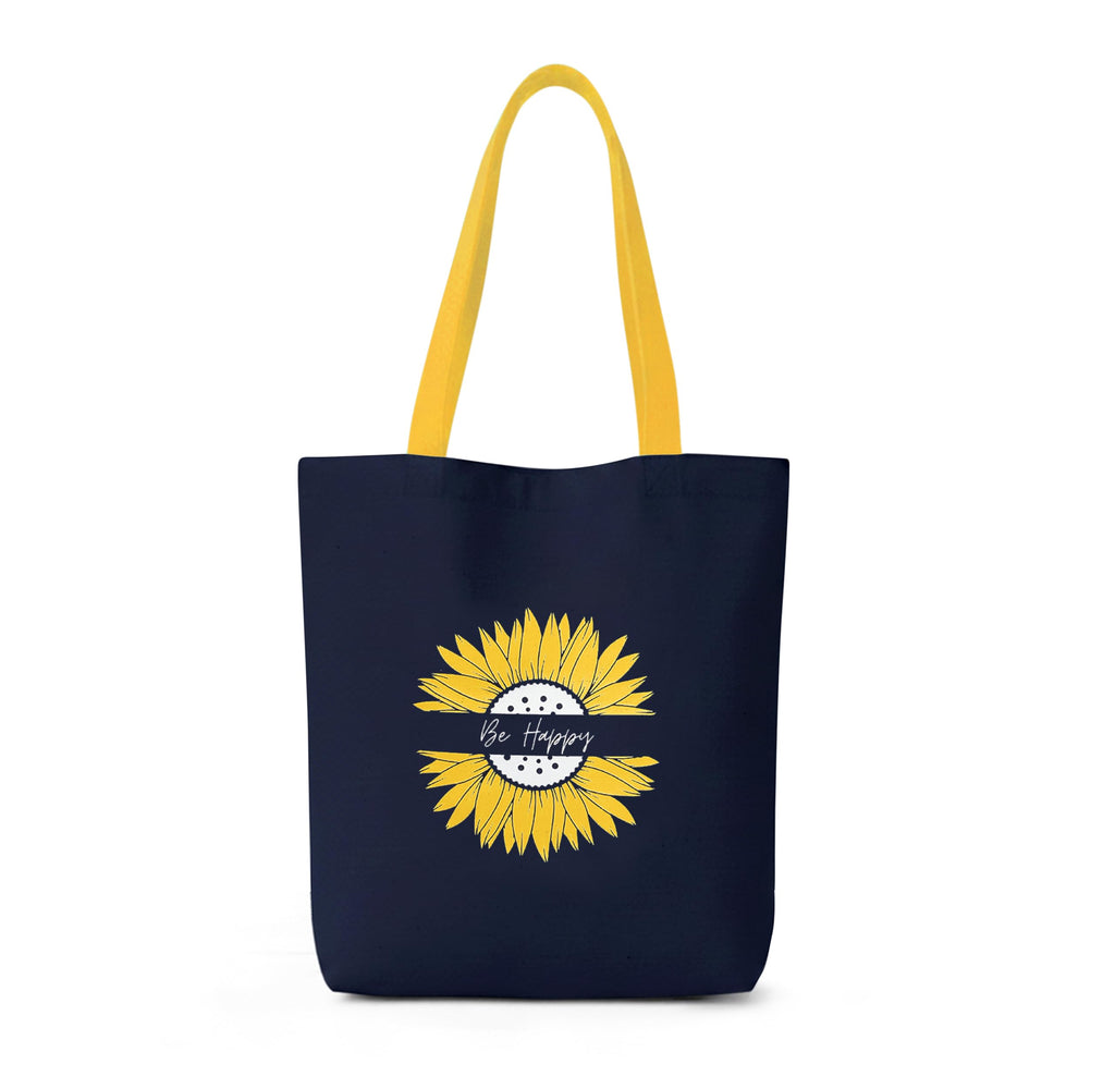ECOCARRY Cotton Tote Bag for Women | Stylish Floral Printed Canvas Shoulder Handbag | Casual Ladies Tote for College, Office, Daily Use, Shopping, Travel & Beach (Be Happy Sunflower)
