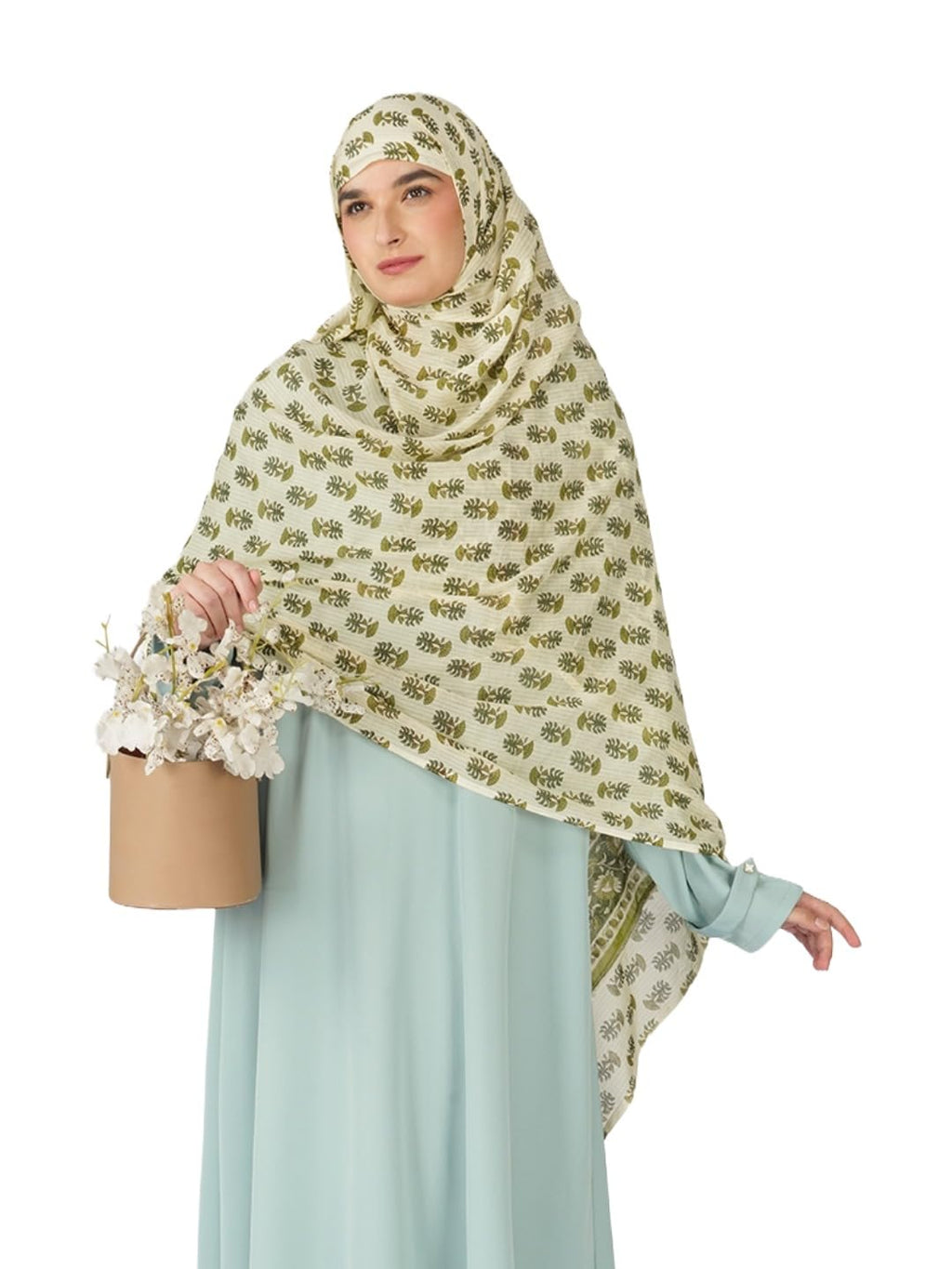 ANA Hafsa Green Floral Dupatta | 93 x 42 Inches – Premium Mulmul Cotton | Lace Border | Lightweight, Soft & Breathable
