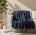 KNIT VIBES 100% Cotton Waffle Weave Sofa Throw Blanket 50x60 Inches or 125x150 cms Lightweight, Soft & Breathable Couch, Bed or Chair Throw Blanket for Living or Bedroom, Navy Blue Kafalo