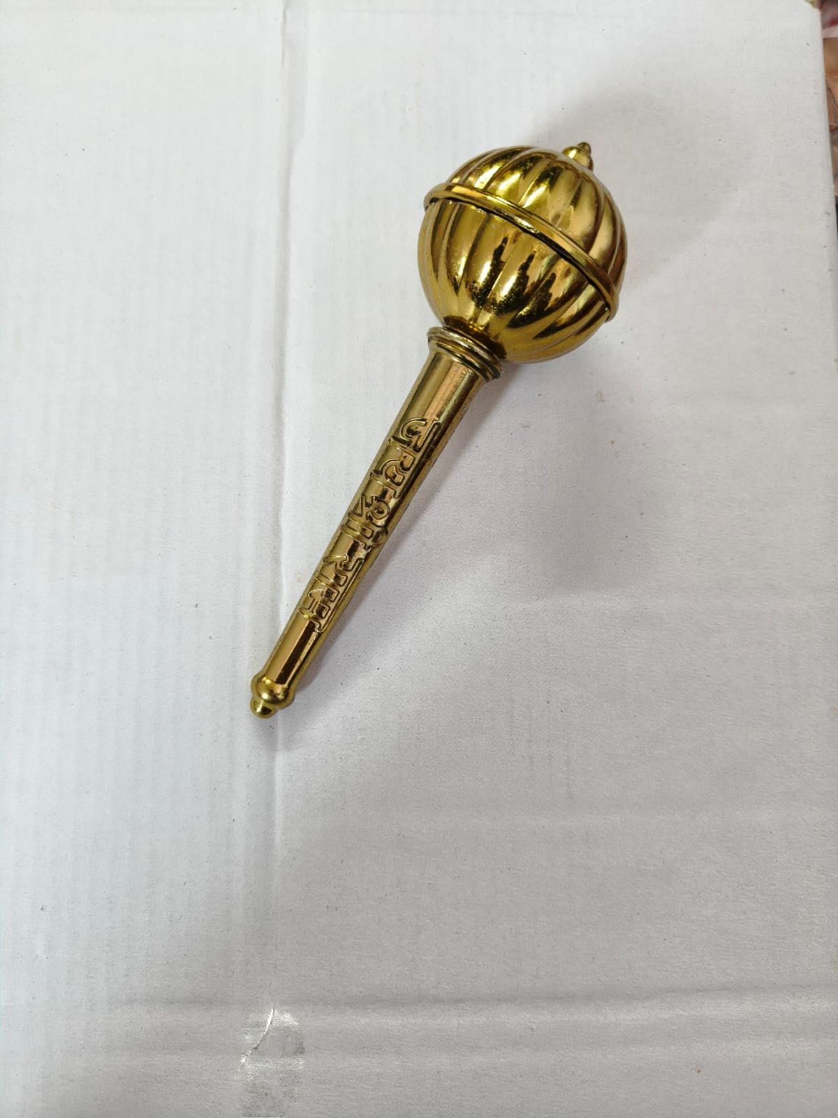 Decorative Brass Hanuman Gada, Religious Mace Replica, Gold Finish