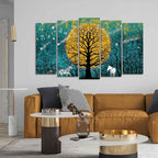 VIBECRAFTS Beautiful White Horses in Forest Premium Wall Painting Set of Five Pieces For Home|Office|Living Room|Gift (PTVC5Pcs2_6573)