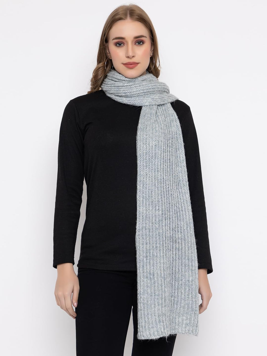 513 Women's Acrylic Woolen Solid Self Design Casual Warm Winter Wear Muffler Scarf Stole