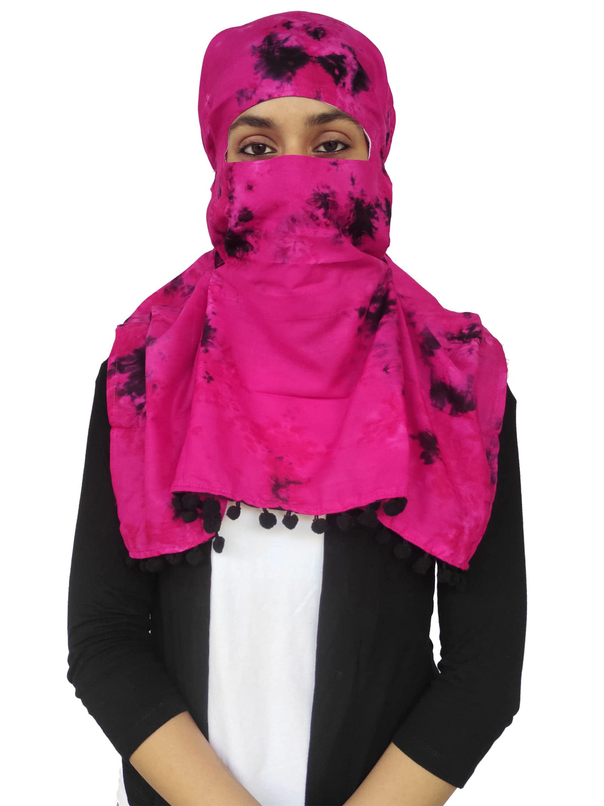 Switchon Rayon Mill Tie Dye Innovative Female Scarf For Women With Closer 4 Inch Hook And Loop Tape Size Adjustable (Pink_Rani)
