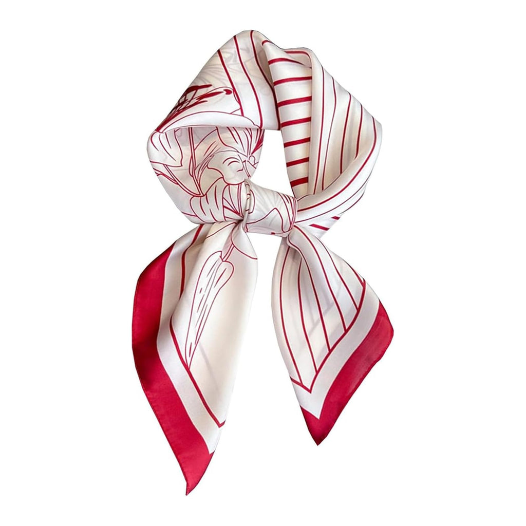 FVALIRD Scarf for Women Stylish - 27.56in Red Striped Square Scarf, Easy Care Polyester Hair Scarf and Bandanas for Women
