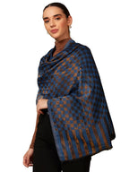 Pashmoda Women Champagne Check Reversible Zari Moonlight Fine Wool Stole (Size : 28x80in, 71X203cm) ZSST02