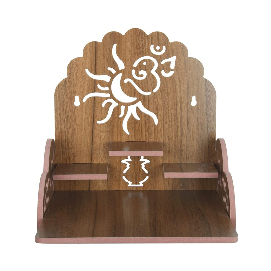 Om Shree Fully Handmade Beautiful Wooden Home and Office Temple/Pooja Mandir(28 x 28 x 26 cm) (Brown 1)