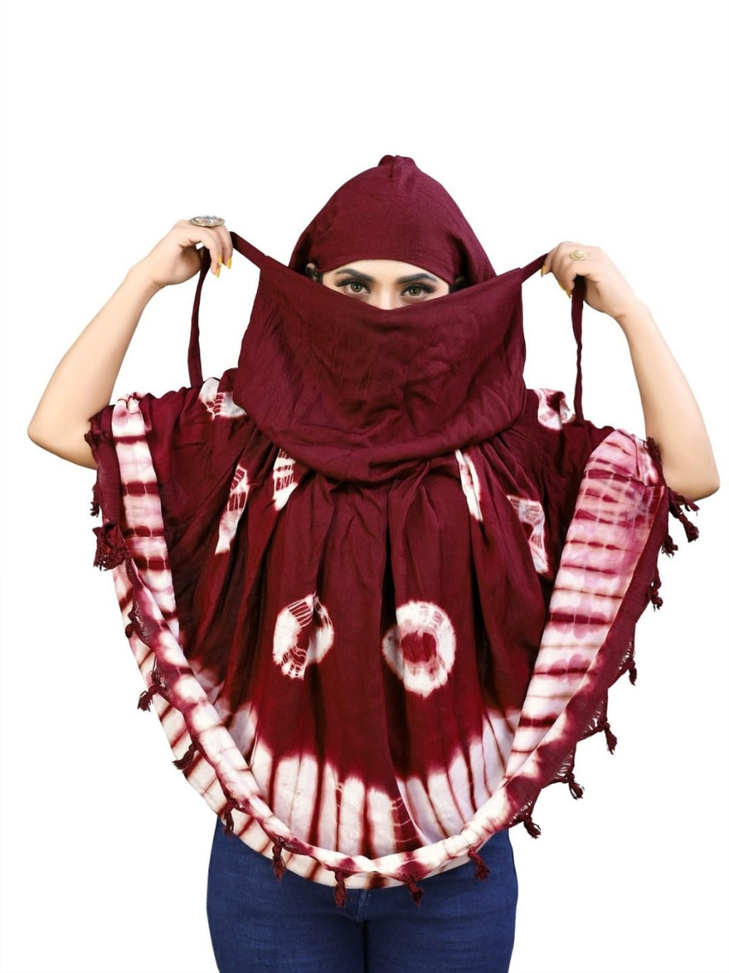 HETVIN Female Cotton Long Scarf Cum Mask Scarves Usable for Vehicle Driver | White Printed Design Fabric | Universal Size | Soft & Breathable Sun Protection | For Girl & Women (Jiya - Maroon)