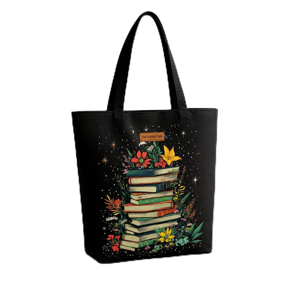 The Purple Tree Eco-Friendly Canvas Tote Bag, Sustainable, Reusable Shopping, Beach, Travel or Everyday Tote, Wide Tote Bag, Midnight Library