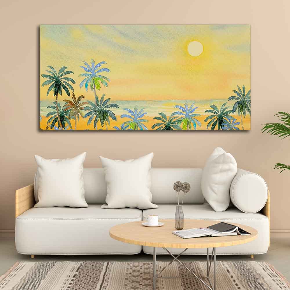 VIBECRAFTS Canvas Paintings for Living Room Drawing Room Canvas Wall Painting of Palm Trees on Beach for Home|Office|Gift(PTVCH_2386)
