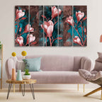 VIBECRAFTS Tulips Flower Canvas Wall Hanging of Five Pieces For Home|Office|Living Room|Gift (PTVC5Pcs4_8690)